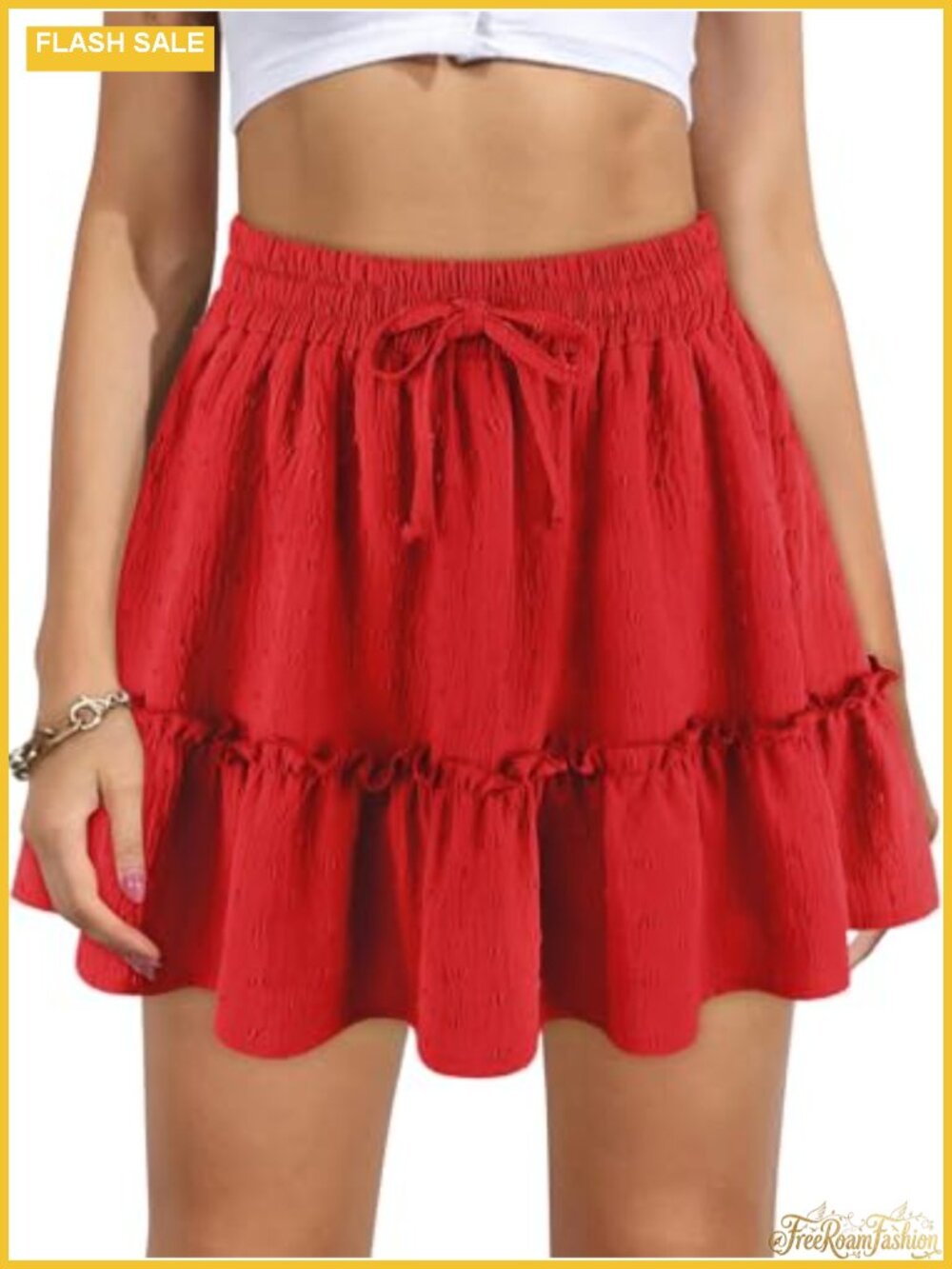 High Waist Ruffle Mini Skort with Pockets A Line Flowy Boho Skirt